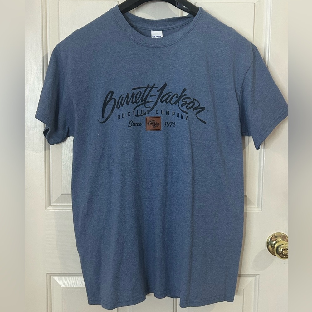 Barret Jackson Auction Company Size Large Blue Short Sleeve Gildan Tag T-Shirt